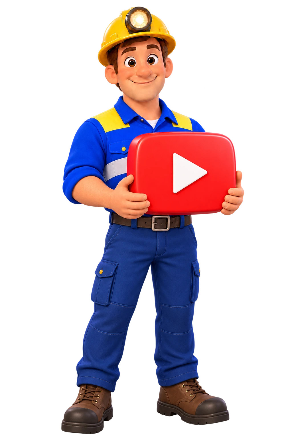Dan smiling and holding a big red play button.