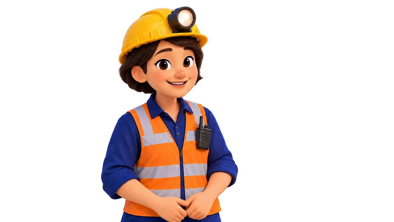 Jin smiling in her yellow hardhat and orange reflective vest.