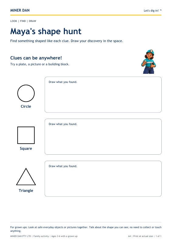 Preview of the Maya’s shape hunt printable.
